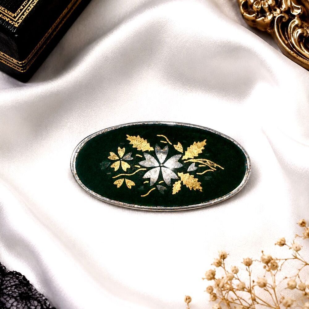 Vintage Damascene Floral Brooch